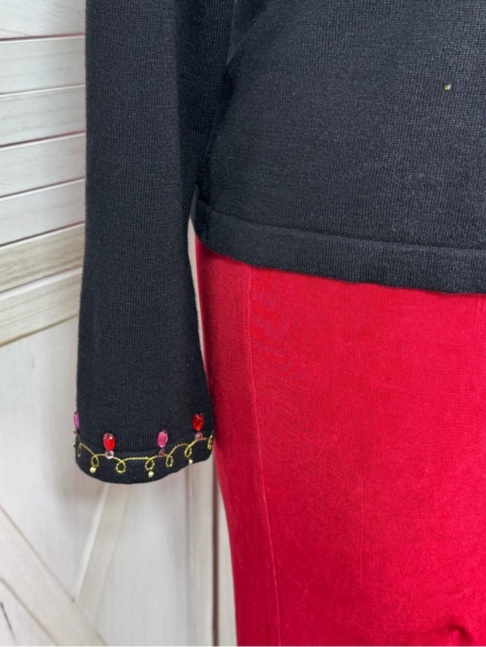 Vintage 90s Jack B Quick Embroidered Beaded Heart Cottagecore Sweater Black XL - Picture 6 of 11